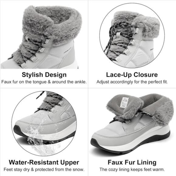 Women's Winter Snow Boots, Faux Fur Waterproof Ankle Booties, - Picture 2 of 6